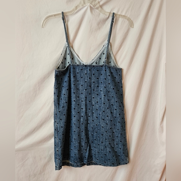 DL1961 Eilis Sleeveless Denim Dress Blue Polka Dot Layering V-Neck Embroidered - Picture 3 of 14